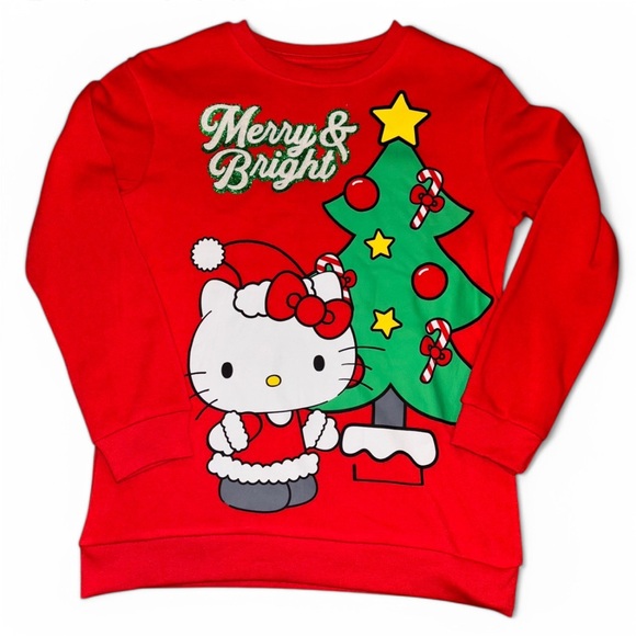 Merry and Bright Christmas Hello Kitty Sweatshirt - Girls Youth XL - Picture 1 of 7